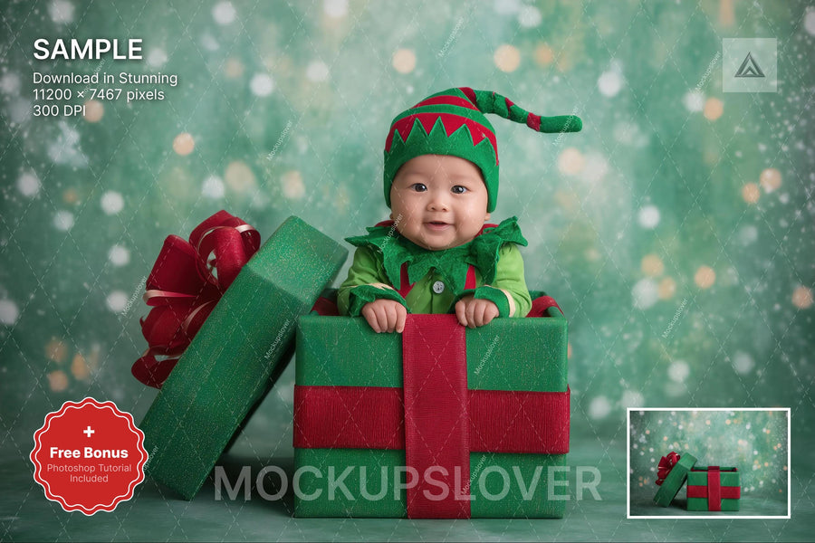 scene of a christmas gift digital backdrop with winter landscape and holiday decorations