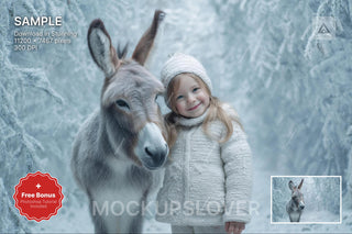 winter forest scene with animals, suitable as a backdrop for holiday photo shoots