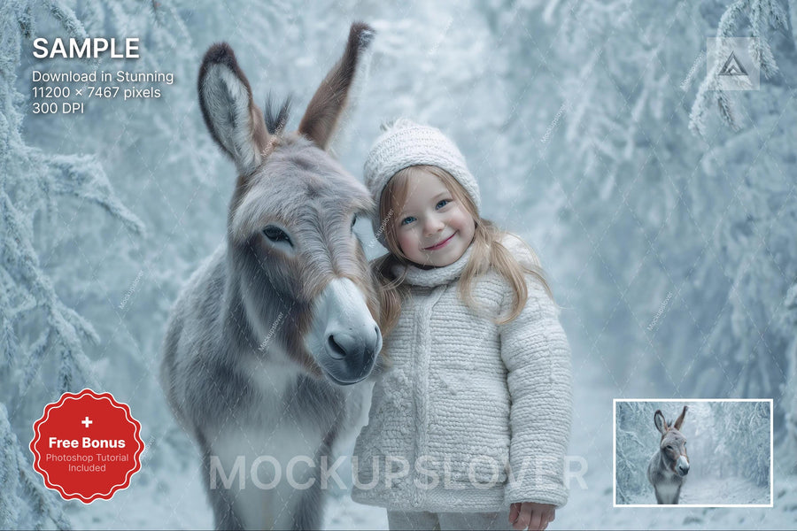 winter forest scene with animals, suitable as a backdrop for holiday photo shoots