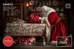 santa claus and christmas kitchen scene, holiday backdrop for festive photos