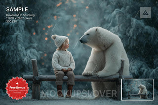 polar bear scene with winter forest backdrop, ideal for holiday photo sessions