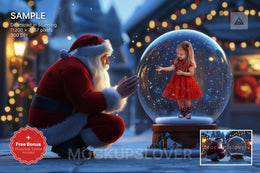 scene of a christmas snow globe with santa, ideal for holiday photo backgrounds