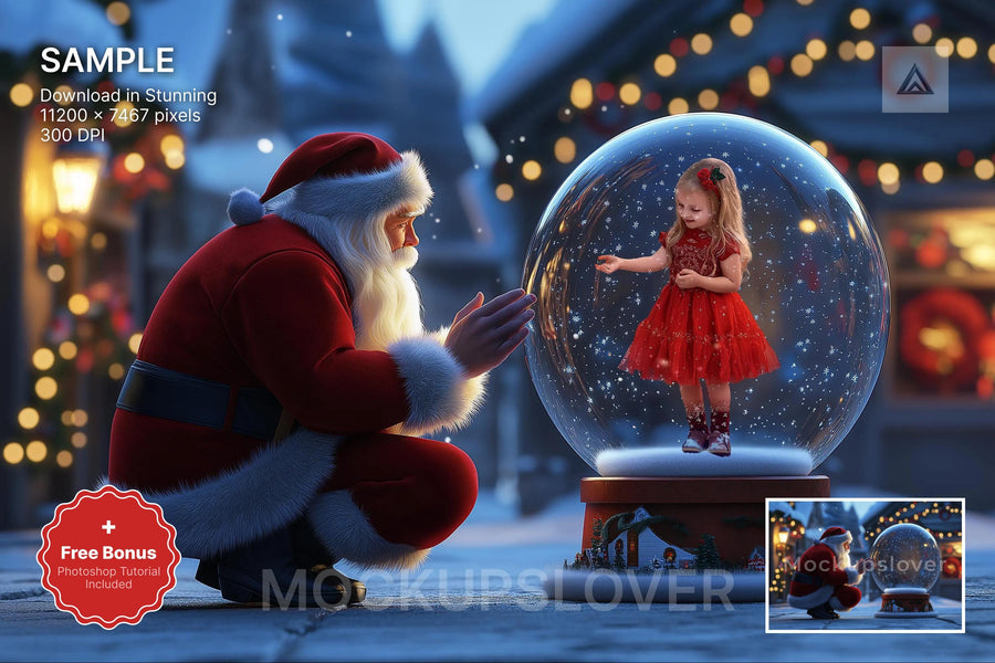 scene of a christmas snow globe with santa, ideal for holiday photo backgrounds