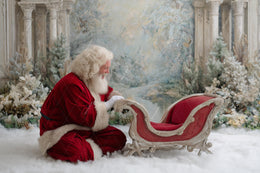 Christmas Digital Backdrop, Santa Claus, Santa Sleigh, Winter Wonderland Photo Background, Holiday Studio Kid Prop, Photoshop/Canva Template