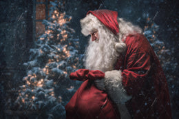 Christmas Digital Backdrop, Santa Claus, Gifts, Winter Wonderland Photo Background, Holiday Kids Prop, North Pole, Photoshop/Canva Template