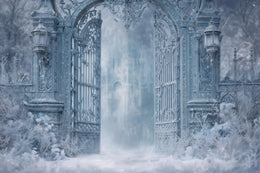 Winter Castle Gate Digital Backdrop, Princess Photo Background, Magic Kingdom, Christmas Holiday Kids Prop, Photoshop & Canva Template