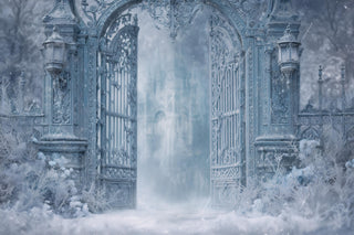 Winter Castle Gate Digital Backdrop, Princess Photo Background, Magic Kingdom, Christmas Holiday Kids Prop, Photoshop & Canva Template