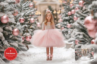scene of a pink christmas backdrop with winter elements, perfect for holiday photo editing