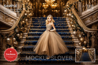 golden christmas princess palace scene, holiday backdrop, winter wonderland, kids' photo prop, digital background