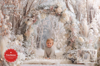 christmas wonderland backdrop with woodland and holiday elements, suitable for studio or outdoor shoots