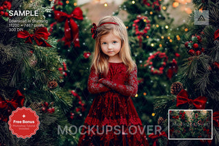 christmas tree farm scene with winter landscape background and festive props