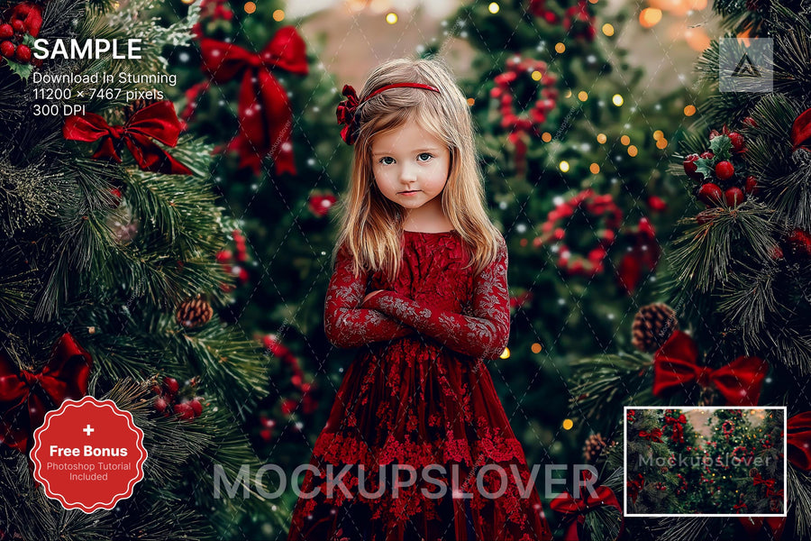 christmas tree farm scene with winter landscape background and festive props
