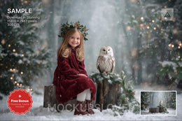 scene of woodland creatures and an owl in a snowy forest, ideal for christmas portraits