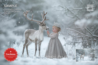 scene of a snowy winter landscape with woodland creatures and christmas decorations, ideal for holiday photo sessions
