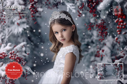 winter wonderland scene with snowy forest, perfect for christmas portraits and holiday backdrops