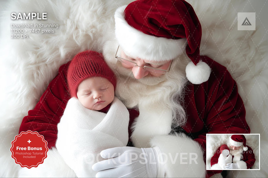 santa claus newborn face swap overlay with christmas digital backdrop for photoshop templates