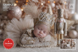 pink princess face swap overlay on holiday backdrop, perfect for christmas baby portraits