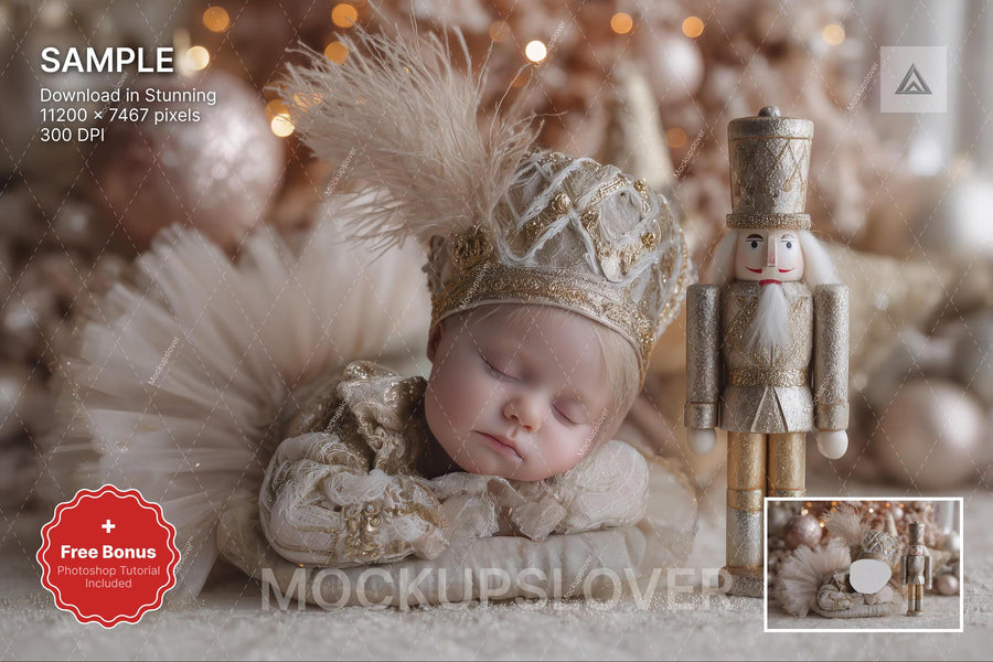 pink princess face swap overlay on holiday backdrop, perfect for christmas baby portraits