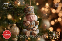 christmas baby face swap with nutcracker digital backdrop in photoshop template