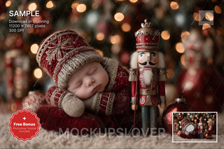christmas baby face swap overlay for holiday portraits, winter backdrop, newborn photography