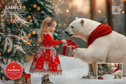 polar bear scene, winter backdrop, holiday photo prop, kids' portrait, christmas background