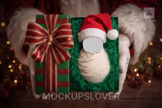 Newborn Face Swap Overlay, Christmas Gift Digital Backdrop, Santa Claus Photo Background, Holiday Baby Portrait Prop, Photoshop Template