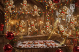 Christmas Digital Backdrop, Bakery Photo Background, Gingerbread Cookies, Farmhouse Kitchen, Holiday Kids Prop, Photoshop & Canva Template