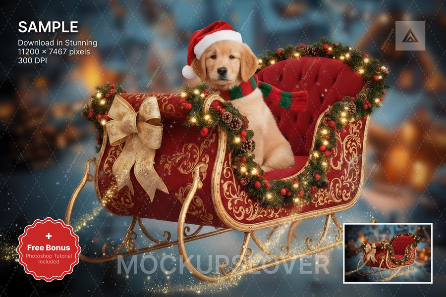 christmas digital backdrop in winter wonderland scene with santa sleigh for holiday photos