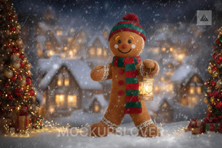 Christmas Digital Backdrop, Giant Gingerbread Photo Background, Holiday Kids Prop, Winter Wonderland, Christmas Cookies, Photoshop Template