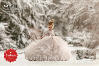 snowy forest scene with christmas princess, ideal for holiday photo sessions