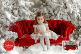 christmas teddy bear scene with winter landscape background and festive props