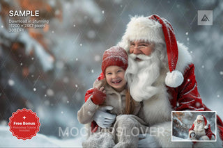 kids in christmas scene with santa and winter backdrop for holiday photos