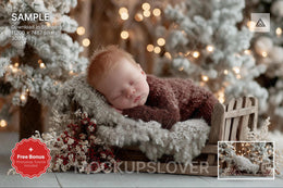 baby with christmas backdrop, holiday photo scene, newborn photo prop, festive baby picture, christmas baby background