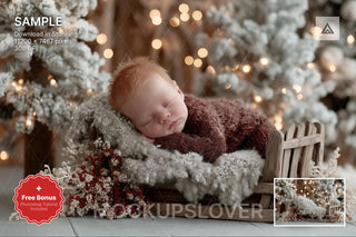 baby with christmas backdrop, holiday photo scene, newborn photo prop, festive baby picture, christmas baby background