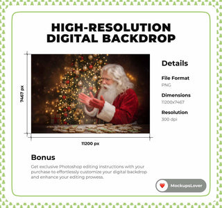 Christmas Bakery Digital Backdrop, Santa Claus, Cookies, Farmhouse Kitchen Photo Background, Holiday Kids Prop, Photoshop & Canva Template