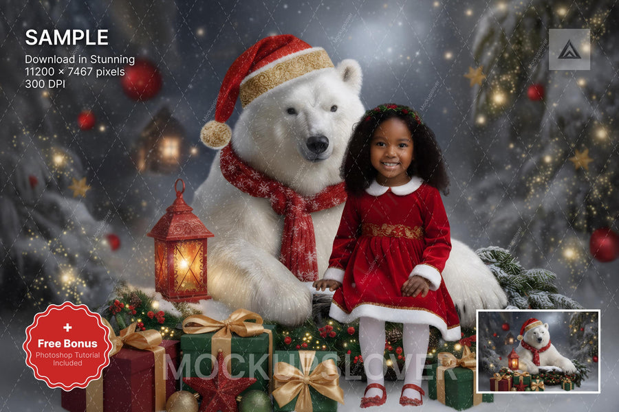 polar bear chess scene, winter landscape, holiday backdrop, kids photo background