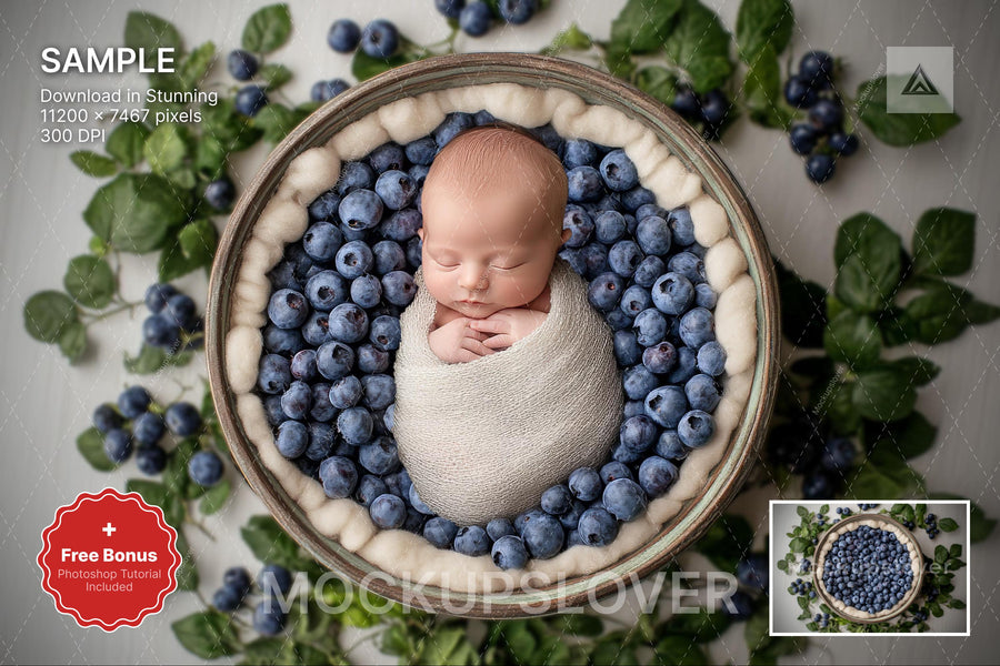 baby with blueberry backdrop, newborn photo prop, summer themed photo background