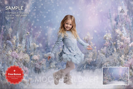 winter wonderland scene with frozen meadow, ideal for holiday photo shoots and kids' portraits