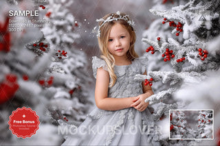 snowy forest scene with christmas tree, ideal for holiday portraits and digital backdrops