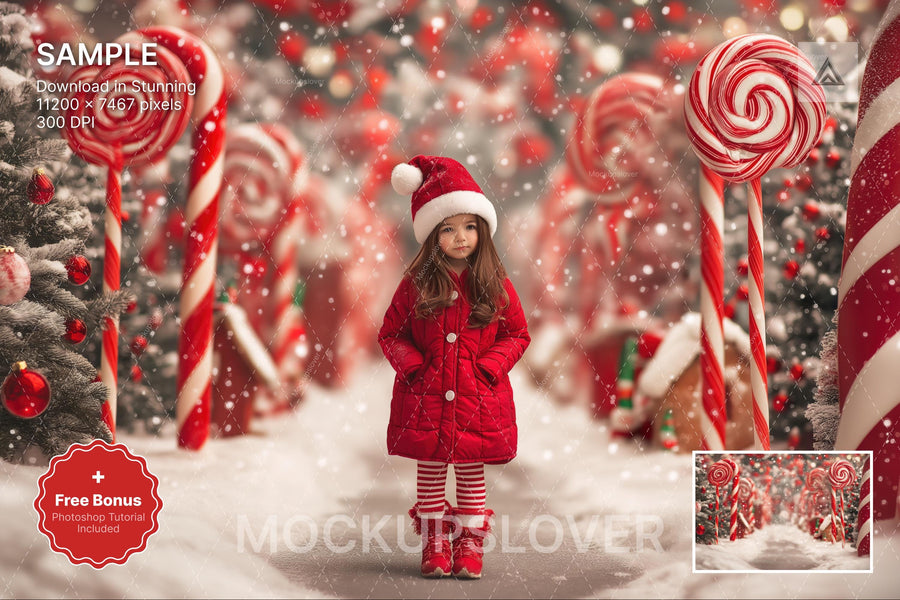 candy cane digital backdrop, christmas scene, holiday photo background, winter wonderland, kids prop