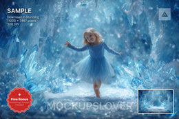 digital backdrop featuring a winter wonderland scene with a princess in a snowy landscape, ideal for holiday photo sessions