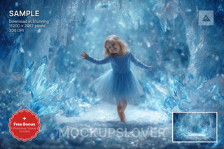 digital backdrop featuring a winter wonderland scene with a princess in a snowy landscape, ideal for holiday photo sessions