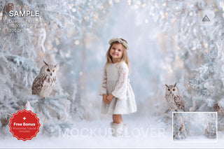 woodland baby with owls on a winter backdrop, perfect for holiday photos