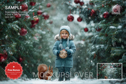 scene of a winter forest with woodland creatures, suitable for holiday photo backgrounds