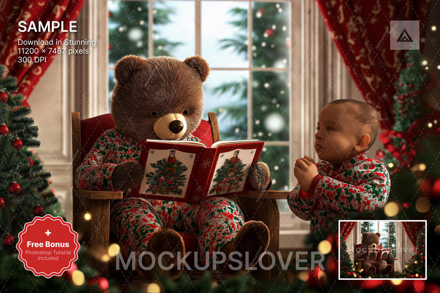 woodland creatures scene with cozy christmas backdrop, ideal for holiday photo sessions