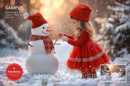 snowman scene with winter forest and holiday background, suitable for festive photo shoots