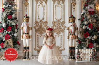 nutcracker ballet scene with winter landscape background and festive props