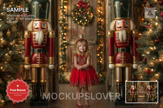 giant nutcracker figure on winter holiday backdrop, perfect for christmas photos