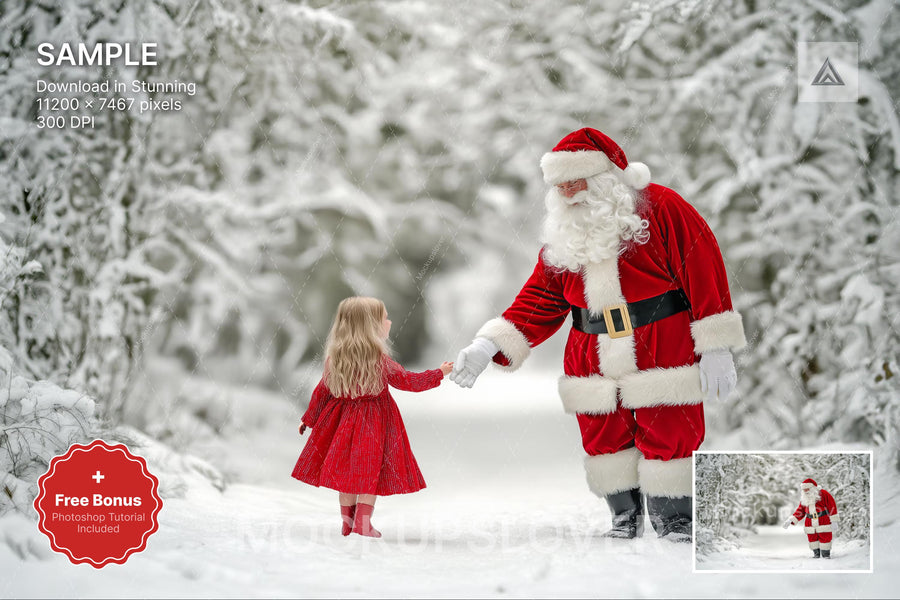 santa claus in fantasy forest christmas backdrop for photoshop and canva with digital winter wonderland