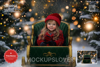 santa sleigh in a winter wonderland forest, perfect for a christmas backdrop or kids holiday photography